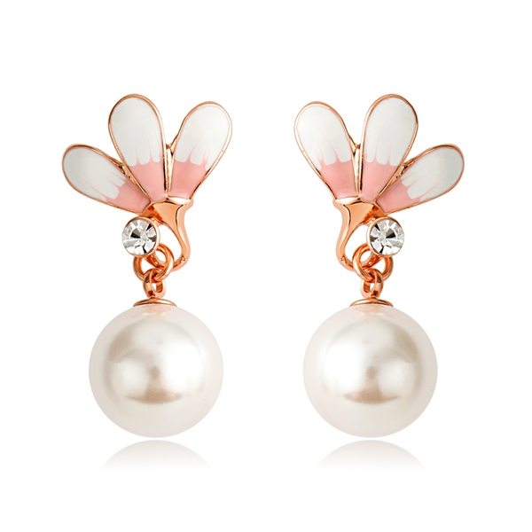 Picture of Stylish Flower Artificial Pearl Dangle Earrings