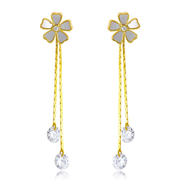 Picture of Trendy Gold Plated White Dangle Earrings with No-Risk Refund