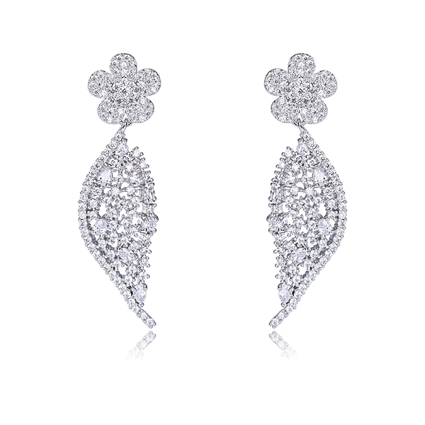 Picture of Low Cost Platinum Plated Cubic Zirconia Dangle Earrings with Low Cost