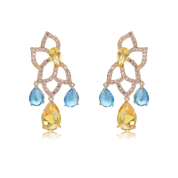 Picture of Sparkling Big Gold Plated Dangle Earrings