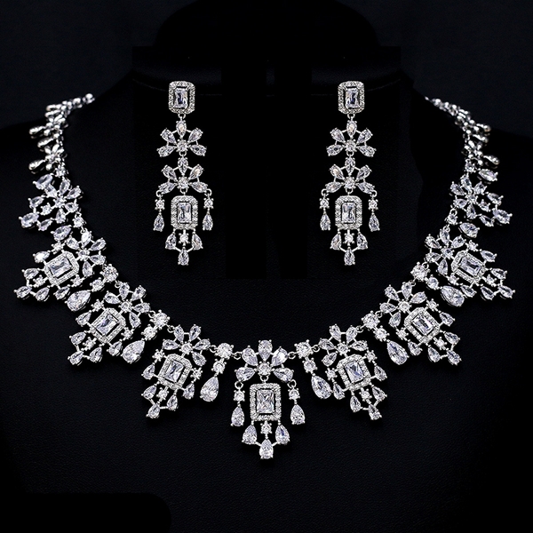 Picture of New Season White Platinum Plated 2 Piece Jewelry Set with SGS/ISO Certification