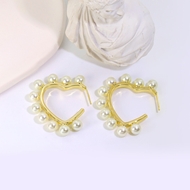 Picture of Best Artificial Pearl Gold Plated Small Hoop Earrings