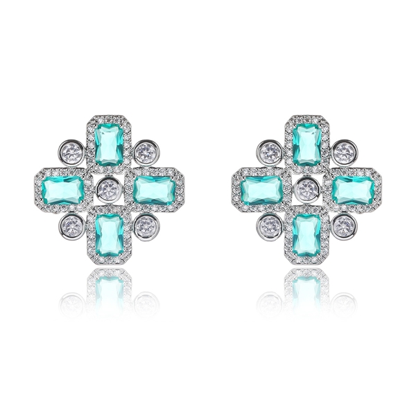 Picture of Great Cubic Zirconia Platinum Plated Big Stud Earrings from Trust-worthy Supplier