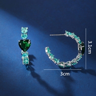 Picture of Shop Platinum Plated Green Huggie Earrings with Wow Elements