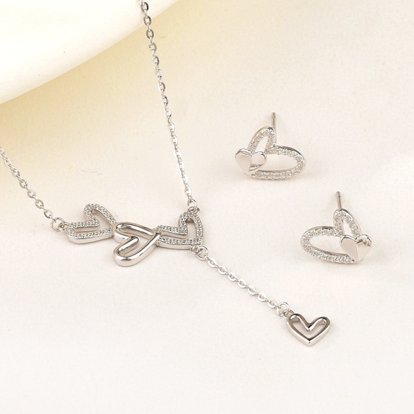 Picture of Fancy Love & Heart 925 Sterling Silver 2 Piece Jewelry Set