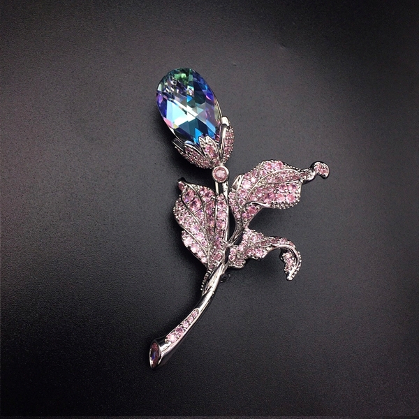 Picture of Brand New Pink Platinum Plated Brooche with Easy Return